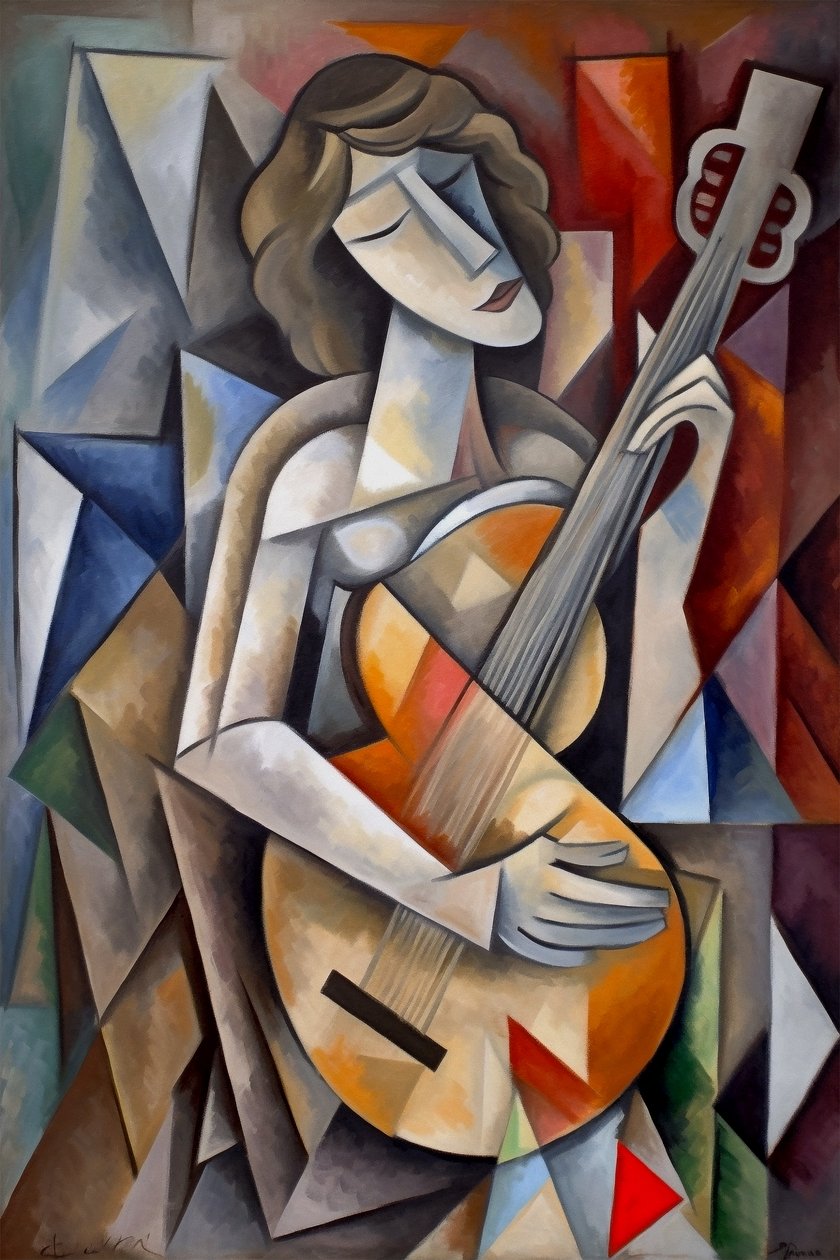 Olympus Diamond Painting "Analytical Cubism and Music in Fragments,F.Abderrahim" - Ψηφιδωτό Μωσαικό "Γυναίκα πάιζει κιθάρα, Έργο τέχνης κύβισμου " 40Χ30