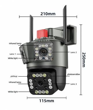 Κάμερα ασφαλείας IP - Triple - WiFi - V380 - 008005