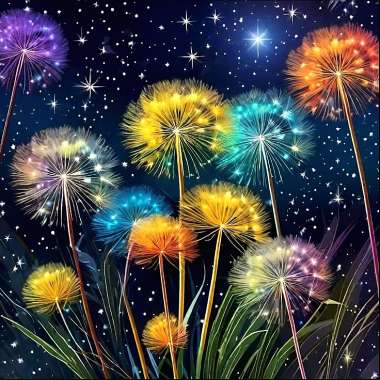 Olympus Diamond Painting "Colorful Starry Dandelions" - Ψηφιδωτό Μωσαικό "Χρωματιστές Πικραλίδες με φόντο τον έναστρο ουρανό " 50Χ40