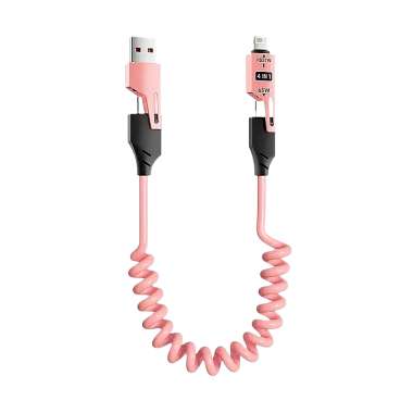 Καλώδιο φόρτισης & data σπιράλ - 4in1 - Fast Charge - X204 - 27-65W - 102048 - Pink