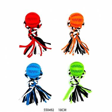 Υφασμάτινο παιχνίδι σκύλου σχοινί με μπάλα μασητική - 18cm - 12pcs - 550492