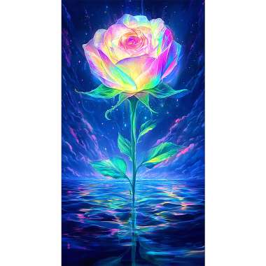 Olympus Diamond Painting ""Multicolored rose with bright iridescent colors" - Ψηφιδωτό Μωσαικό "Πολύχρωμο τριαντάφυλλο με λαμπερά ιριδίζοντα χρώματα" 40Χ30