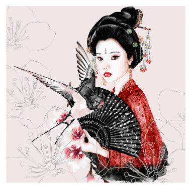 Olympus Diamond Painting "Geisha with swallow" - Ψηφιδωτό Μωσαικό "Γκέισα με χελιδόνι" 50Χ40