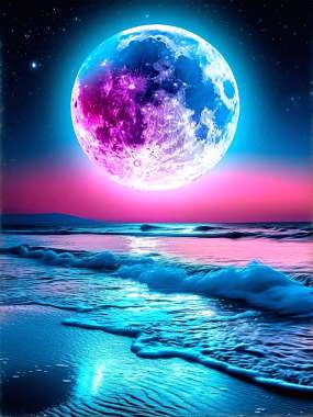 Olympus Diamond Painting "Blue-rose moon and the sea" - Ψηφιδωτό Μωσαικό "Μπλε-ροζ φεγγάρι και η θάλασσα" 50Χ40