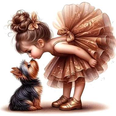 Olympus Diamond Painting "Girl kissing a Yorkshire Terrier"  - Ψηφιδωτό Μωσαικό "Κοριτσάκι φυλλάει ένα σκυλάκι" 50Χ40