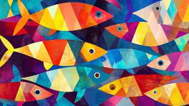 Olympus Diamond Painting "Abstract art fish in colorful geometric patterns" - Ψηφιδωτό Μωσαικό "Αφηρημένη τέχνη ψάρια σε πολύχρωμα γεωμετρικά σχέδια" 50Χ70