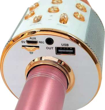 Ασύρματο Μικρόφωνο Καραόκε με Bluetooth και μεγάφωνο σε Ροζ Χρυσό, 23x7.5 cm