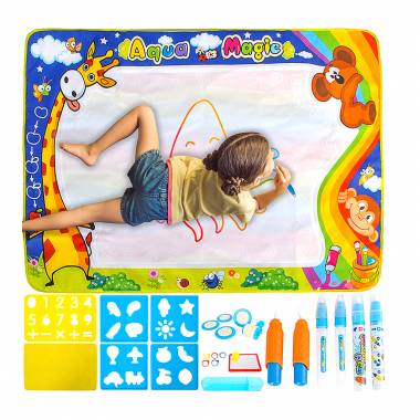 Παιδικό Σετ Μαγικό Χαλάκι Ζωγραφικής XXL με μαρκαδόρους νερού και στάμπες, 100x80cm aria trade