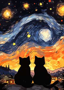 Olympus Diamond Painting "Two cats in starry night" - Ψηφιδωτό Μωσαικό 'Δυο γάτες στον έναστρο ουρανό" 40Χ30