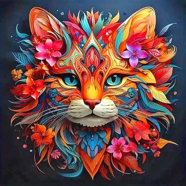 Olympus Diamond Painting "Cat with bright colorful patterns and flowers" - Ψηφιδωτό Μωσαικό "Γάτα με έντονα πολύχρωμα μοτίβα και λουλούδια" 50Χ40