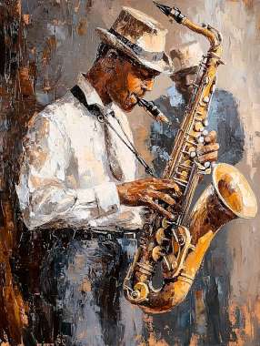 Olympus Diamond Painting "Saxophonist playing jazz" - Ψηφιδωτό Μωσαικό "Σαξοφωνίστας παίζει τζαζ" 40Χ30