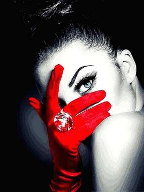 Olympus Diamond Painting "Sexy woman with beautiful eyes and red glamour gloves" - Ψηφιδωτό Μωσαικό "Σέξι γυναίκα με όμορφα μάτια και κόκκινα γάντια γοητείας " 40Χ30