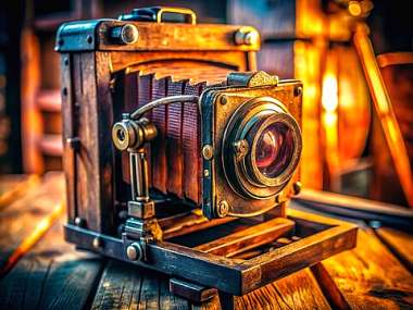 Olympus Diamond Painting "Old wooden camera with bellows" - Ψηφιδωτό Μωσαικό "Παλιά ξύλινη φωτογραφική μηχανή με φυσητήρες" 50Χ40