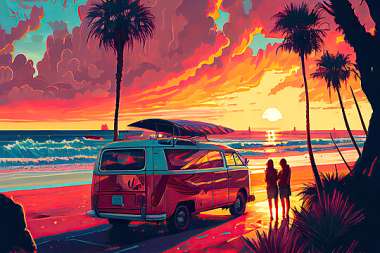 Olympus Diamond Painting "Vintage old VW van on the beach" - Ψηφιδωτό Μωσαικό "Ρετρό VW αυτοκίνητο σε ειδυλλιακό τοπίο" 40Χ30