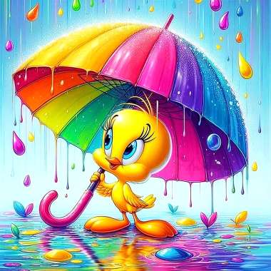 Olympus Diamond Painting Tweety with Colorful umbrella - Ψηφιδωτό Μωσαικό Τουίτι με πολύχρωμη ομπρέλα 50X40