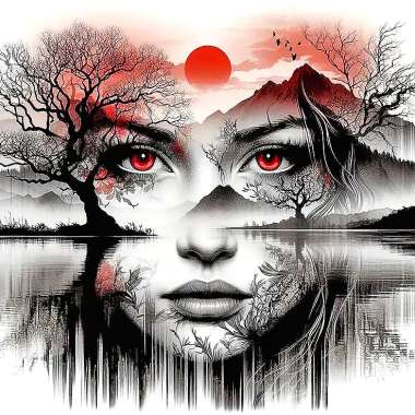 Olympus Diamond Painting "Composite work of art combining landscape and woman portrait elements" - Ψηφιδωτό Μωσαικό "Σύνθετο έργο τέχνης που συνδυάζει στοιχεία τοπίου και γυναικείου πορτρέτου" 50Χ40