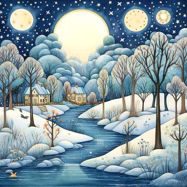 Olympus Diamond Painting "Starry sky winter" - Ψηφιδωτό Μωσαικό "Χειμωνιάτικο νυκτερινό τοπίο" 50X40