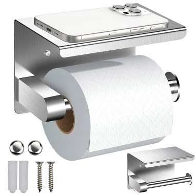 Olympus Επιτοίχια Μεταλλική χαρτοθήκη με ράφι (Inox Γυαλιστερή)
