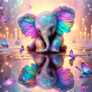 Olympus Diamond Painting "Colorful baby elephant with water reflection - Ψηφιδωτό Μωσαικό "Πολύχρωμο ελεφαντάκι με αντανάκλαση στο νερό" 50Χ40