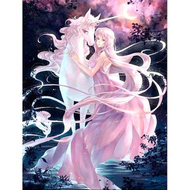 Olympus Diamond Painting "Unicorn with young woman" - Ψηφιδωτό Μωσαικό "Μονόκερος με νεαρή γυναίκα" 50Χ40