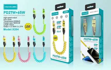 Καλώδιο φόρτισης & data σπιράλ - 4in1 - Fast Charge - X204 - 27-65W - 102048 - Yellow