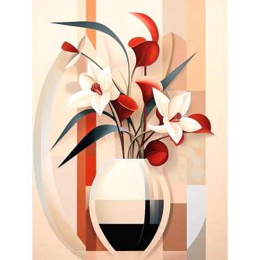 Olympus Diamond Painting "Abstract geometric flowers" - Ψηφιδωτό Μωσαικό "Λουλούδια σε βάζο,αφηρημένη γεωμετρική τέχνη" 40Χ30