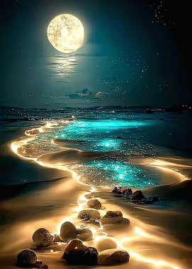 Olympus Diamond Painting "Night landscape,beach night with a big moon and illuminated coast "- Ψηφιδωτό Μωσαικό "Νυχτερινό τοπίο, νύχτα στην παραλία με ένα μεγάλο φεγγάρι και φωτισμένη ακτή" 50x70