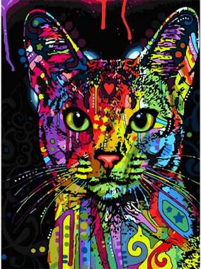 Olympus Diamond Painting "Cat,Abstract colorful painting" - Ψηφιδωτό Μωσαικό "Γατούλα πολύχρωμη" 40Χ30