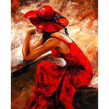 Olympus Diamond Painting "Lady in red attire and red hat" - Ψηφιδωτό Μωσαικό "Κυρία με κόκκινη ενδυμασία και κόκκινο καπέλο" 50Χ40