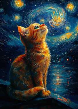 Olympus Diamond Painting "Cat on a starry night" - Ψηφιδωτό Μωσαικό "Γατούλα στον έναστρο ουρανό" 40Χ30