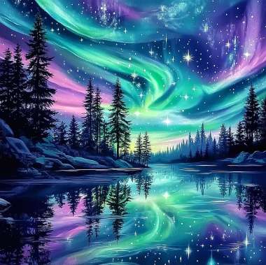 Olympus Diamond Painting "Colorful Starry night,aurora borealis" - Ψηφιδωτό Μωσαικό "Πολύχρωμη νύχτα με αστέρια,βόρειο σέλας" 50Χ40