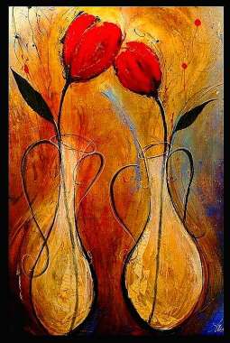 Olympus Diamond Painting " Red flowers in vases, abstract art" - Ψηφιδωτό Μωσαικό "Κόκκινα λουλούδια σε βάζα,αφηρημένη τέχνη" 50Χ40