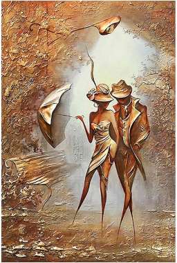 Olympus Diamond Painting "Romantic elegant couple under the rain at night,gold art" - Ψηφιδωτό Μωσαικό "Ρομαντικό κομψό ζεύγος κάτω από τη βροχή τη νύχτα, χρυσή τέχνη" 50x70