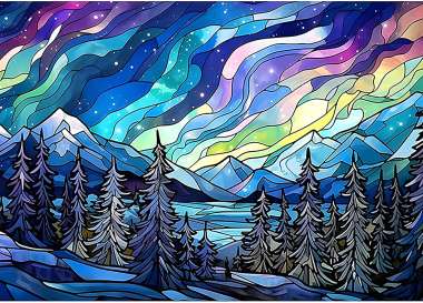 Olympus Diamond Painting "Snowy landscape,blue vitro art" - Ψηφιδωτό Μωσαικό "Χιονισμένο τοπίο,έργο τέχνης σε στυλ Βιτρό" 40Χ30