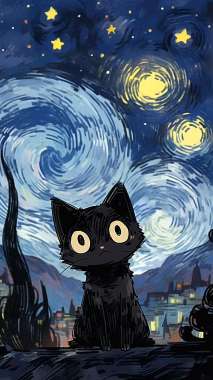 Olympus Diamond Painting "Beautiful cute kitten with big eyes under the starry night"- Ψηφιδωτό Μωσαικό "Όμορφη χαριτωμένη γατούλα με μεγάλα μάτια κάτω από τον έναστρο ουρανό" 50x70