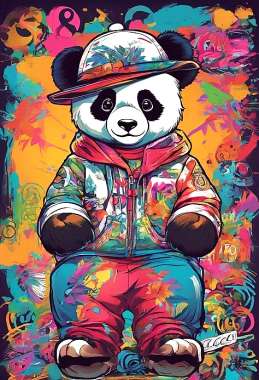 Olympus Diamond Painting "Colorful Panda bear wearing hat" - Ψηφιδωτό Μωσαικό "Πολύχρωμη αρκούδα φοράει καπέλο" 40Χ30