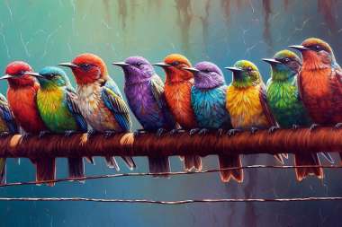 Olympus Diamond Painting "Colorful birds on wire" - Ψηφιδωτό Μωσαικό "Πολύχρωμα πουλιά σε σύρμα" 50Χ70