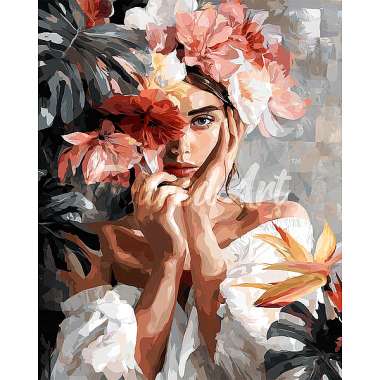 Olympus Diamond Painting "Beauty behind flowers" - Ψηφιδωτό Μωσαικό "Η όμορφη κοπέλα πίσω από τα λουλούδια" 50Χ40