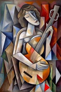 Olympus Diamond Painting "Analytical Cubism and Music in Fragments,F.Abderrahim" - Ψηφιδωτό Μωσαικό "Γυναίκα πάιζει κιθάρα, Έργο τέχνης κύβισμου " 40Χ30