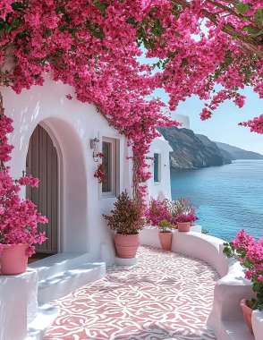 Olympus Diamond Painting "Beautiful Bougainvillea on a Greek island" - Ψηφιδωτό Μωσαικό "Όμορφη Βουκαμβίλια σε ελληνικό νησί" 40X30