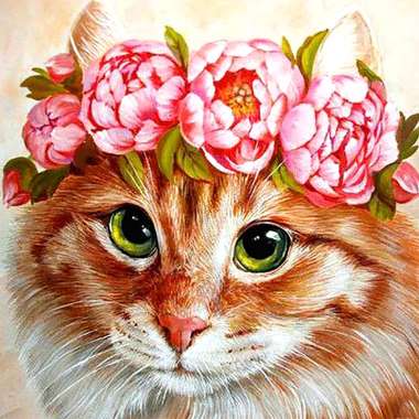 Olympus Diamond Painting "Beautiful kitten with a wreath of flowers" - Ψηφιδωτό Μωσαικό "Όμορφη γατούλα με στεφάνι από λουλούδια" 50Χ40