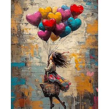 Olympus Diamond Painting "Girl with balloons" - Ψηφιδωτό Μωσαικό "Κορίτσι με μπαλόνια" 40Χ30
