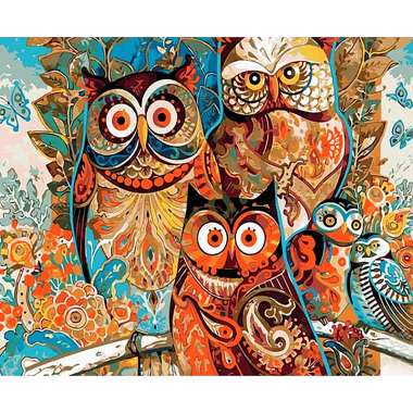 Olympus Diamond Painting "Multicolor owls" - Ψηφιδωτό Μωσαικό "Πολύχρωμες κουκουβάγιες" 50Χ40