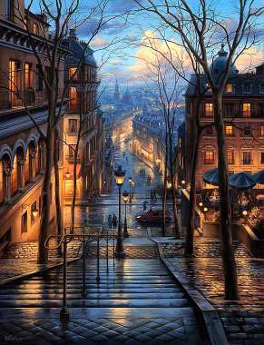 Olympus Diamond Painting "Rain in Montmartre,Paris,spring season" - Ψηφιδωτό Μωσαικό "Βροχή στη Μονμάρτρη, Παρίσι, ανοιξιάτικη εποχή" 50Χ40