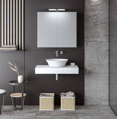 ΣΕΤ ΕΠΙΠΛΟΥ STONE 60cm χρ.WHITE με γκρι νερά 9SSTO060WH