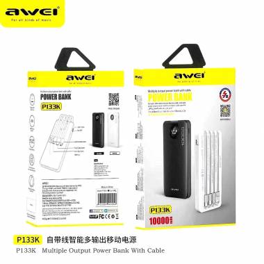 Powerbank - P133K - 10.000mah - 4in1 - AWEI - 048958 - Black