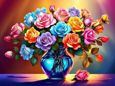 Olympus Diamond Painting "Bouquet of colorful roses in a vase" - Ψηφιδωτό Μωσαικό "Μπουκέτο με πολύχρωμα τριαντάφυλλα σε βάζο" 40Χ30