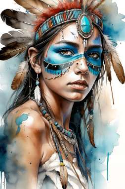 Olympus Diamond Painting "Native american with jewelry on the wing" - Ψηφιδωτό Μωσαικό "Πανέμορφη Ινδιάνα με κοσμήματα στο φτερό" 40Χ30