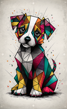 Olympus Diamond Painting "Beautiful colorful puppy in geometric, polygonal art style" - Ψηφιδωτό Μωσαικό "Όμορφο πολύχρωμο κουταβάκι σε στυλ γεωμετρικής,πολυγωνικής τέχνης" 40Χ30