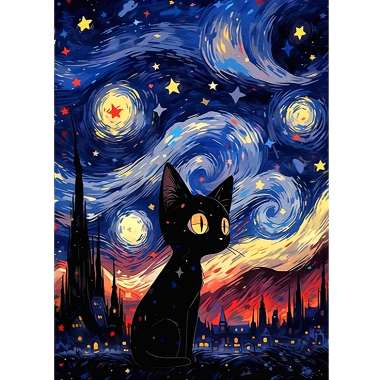Olympus Diamond Painting Cat at starry night - Ψηφιδωτό Μωσαικό "Γάτα στον έναστρο ουρανό "40X30